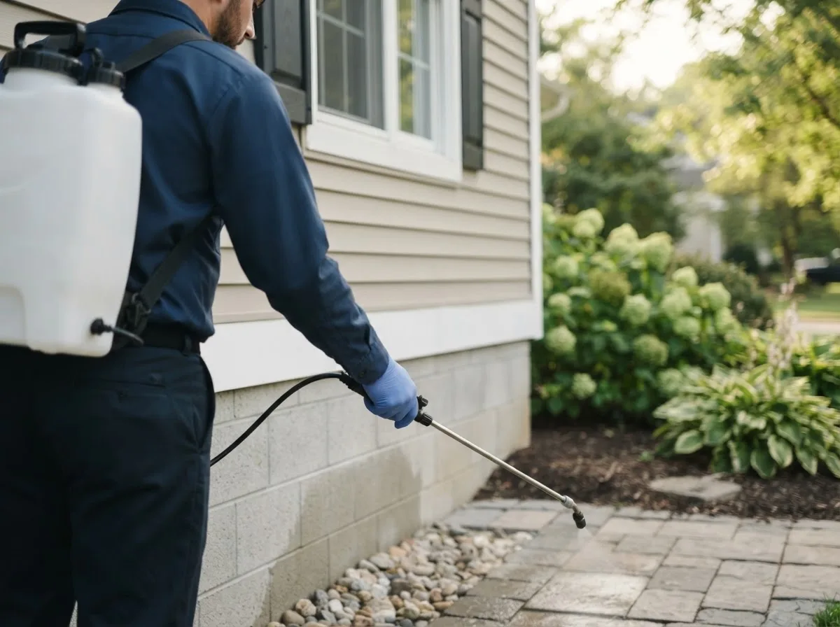 Pest control technician inspecting a home in Flomot, TX